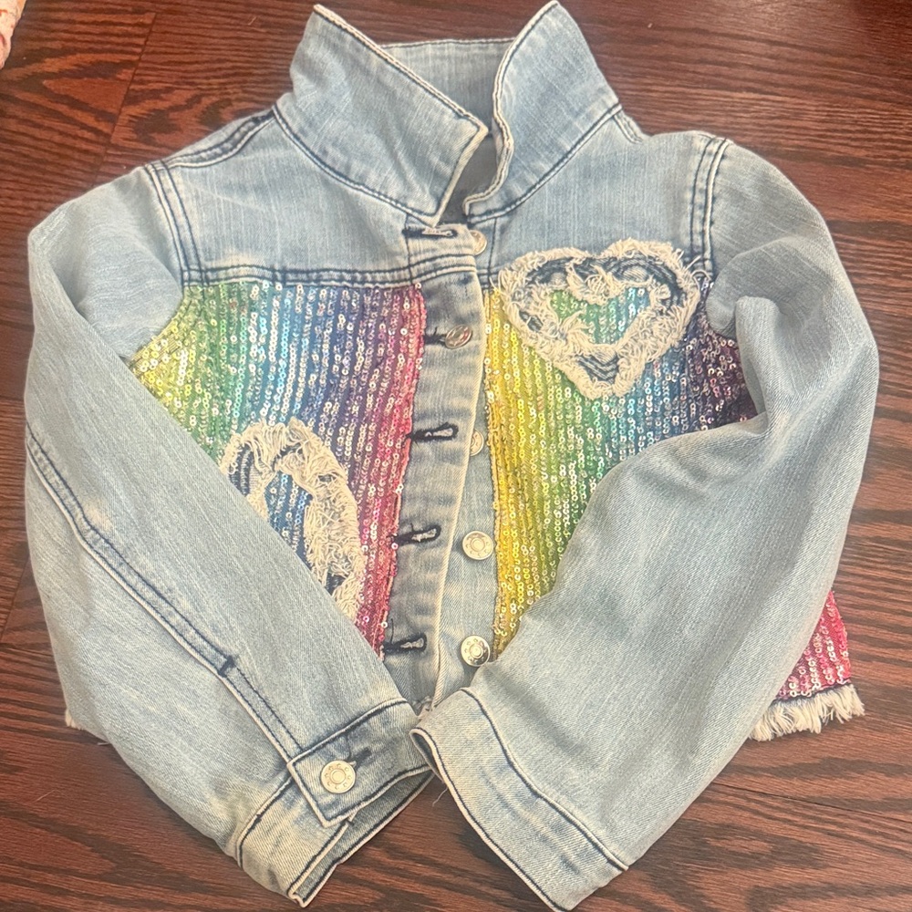 Colorful Kids Denim Jacket with Heart Accents